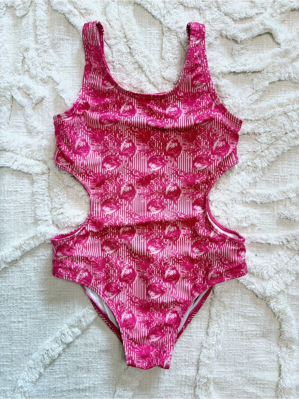 Reel Legends Girls Small Pink Tropical Cutout One Piece Swimsuit